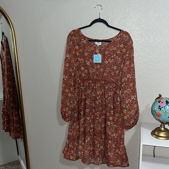 Hayden-1x Tiered V Neck Dress Fall Ready - Picture 3 of 8